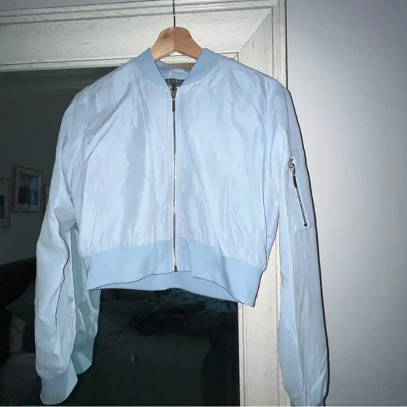 Highline Collective Cropped Light Blue Bomber Jacket - Picture 2 of 4